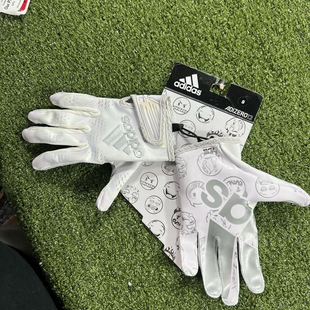 Adidas Adizero 12 Big Mood Football Receiver Gloves, White/Silver, Size Small
